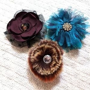 Set of Jeweled Hair Flowers